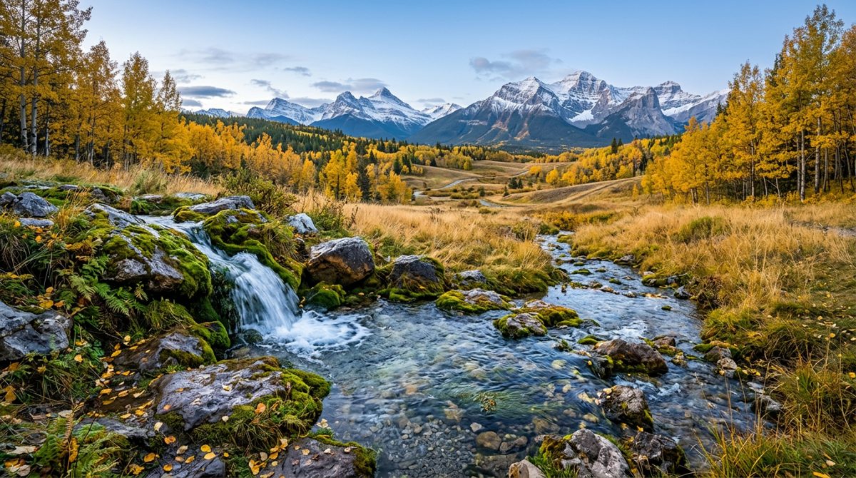 A clear natural spring in the foothills of the Canadian Rockies
